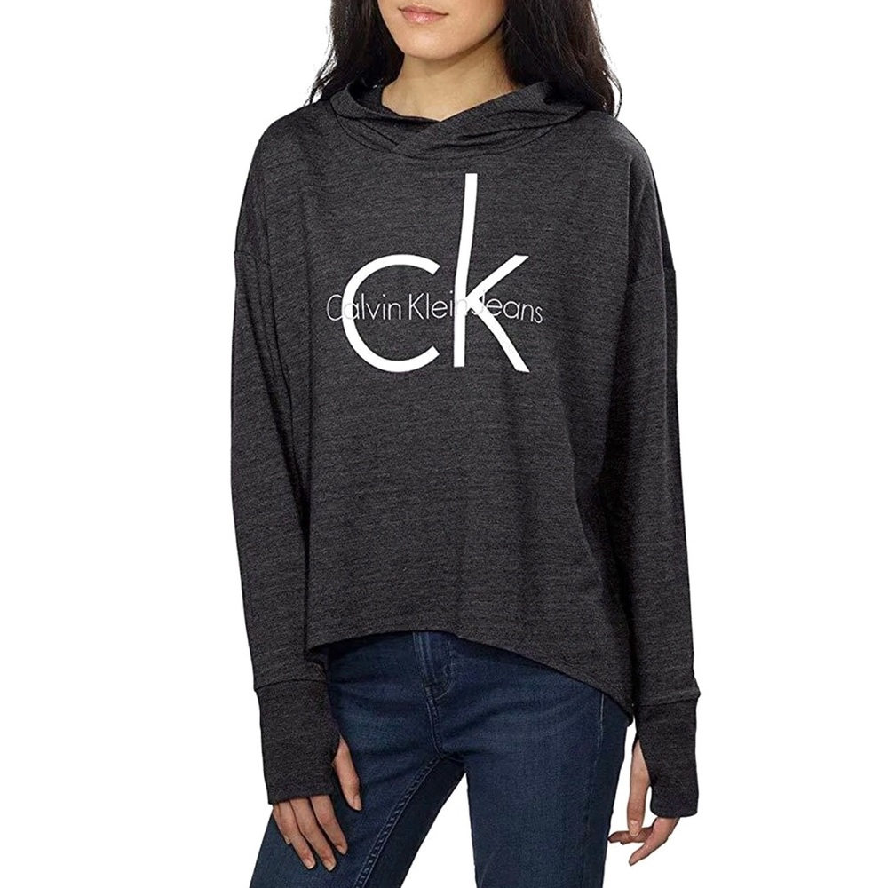 Calvin Klein Lightweight Hoodie Relaxed Fit Logo Front Black Size Medium